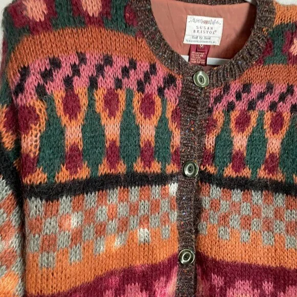Susan Bristol Sweater VTG Hand Knit Button Cardigan Size M Burnt Orange Brown - Picture 16 of 16